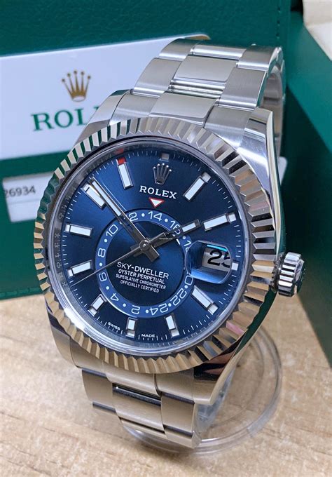 rolex sky dweller stainless steel blue|Rolex Sky-Dweller steel price.